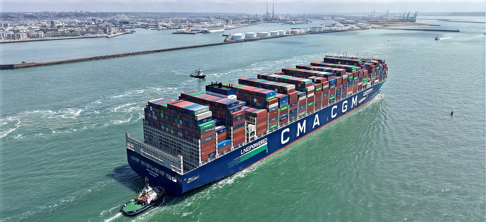 Container ship berthed in port